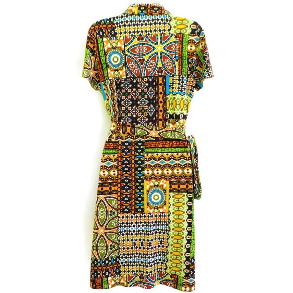 Calvin Klein Wrap Dress Mod Retro Psychedelic Knit Spandex 8 - Picture 3 of 8